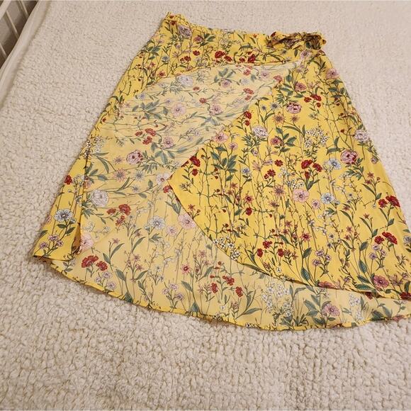 Loft yellow,‎ pink, and green midi floral tied waist wrap shirt size 14 - Picture 8 of 11